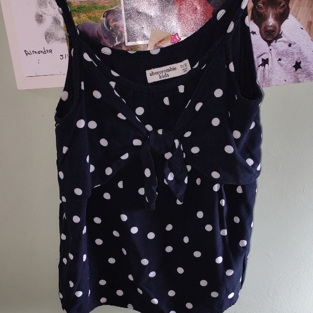 abercrombie kids Navy and White Polka Dot Tie-Front Tank Top